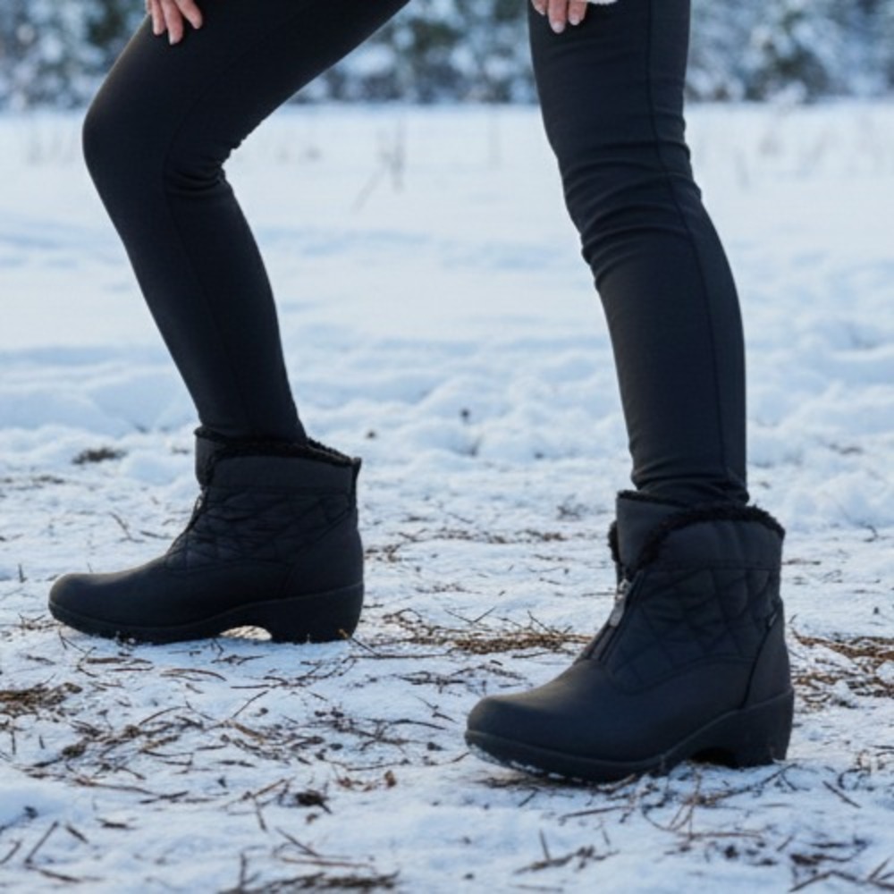 Sporto Women's Size 7.5 Black Front-Zip Faux‎ Fur Round-Toe Ankle Winter Boots